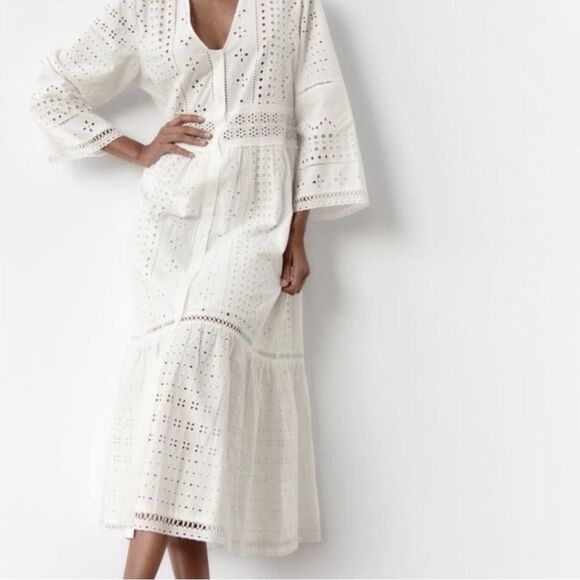 Zara White Eyelet Maxi Dress - Picture 1 of 9